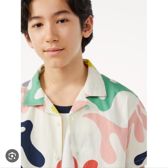 Free Assembly Boys Short Sleeve Print Seersucker Camp Shirt. - Picture 11 of 11